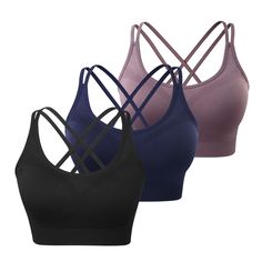 PRICES MAY VARY. COMFORTABLE & SOFT FABRIC: Small Fit Cups for 30A/30B/30C/32A/32B. This Sexy Sports Bra is made of 92% Nylon and 8% Spandex, High Performance Stretchy, Super Breathable, Smooth and Sweat-wicking, keep you cool and dry. SEXY CRISSCROSS STRAPS: Sexy Cross Back Design offers a extra back support, beautiful look and flexible range of motion, letting you twist with ease during your workout, providing you all-day comfort. REMOVABLE PADS: This Sports Bras has small holes inside so you Workout Bra, Bra Video, Best Sports Bras, Fitness Activewear, Bra For Women, Medium Support Sports Bra, Strappy Sports Bras, Popular Sports, Lounge Lingerie