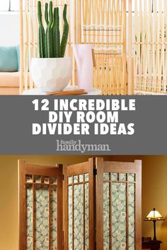 two wooden dividers with plants in them and the words, diy room divider ideas