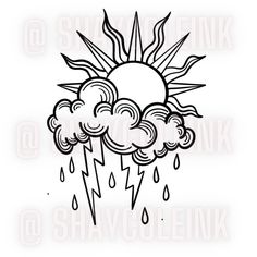 Sun tattoo, storm tattoo, American traditional tattoo, fine line tattoo, unique ,art, tattoo artist Cloud With Thunder Tattoo, Rain And Sun Tattoo Ideas, I Have Always Been A Storm Tattoo, Storm And Sun Tattoo, Sun And Clouds Tattoo Design, Weather The Storm Tattoo, Through The Storm Tattoo, Stormcloud Tattoo, Sun Clouds Tattoo