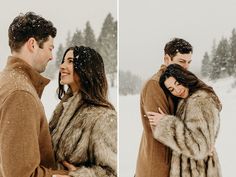 a couple embracing each other in the snow