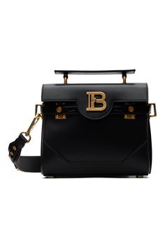 Balmain: Black Smooth Leather B-Buzz 23 Bag | SSENSE Balmain B Buzz Bag, Luxury Tote Satchel With Logo Hardware, Black Leather Flap Bag With Logo Hardware, Luxury Black Flap Bag With Logo Hardware, Black Double Handle Bag With Logo Hardware, Black Satchel Bag With Logo Hardware, Black Satchel With Logo Hardware And Double Handle, Black Double Handle Satchel With Logo Hardware, Travel Satchel With Logo Hardware And Double Handle