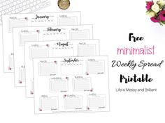 three free printables for the minimalist weekly spread with flowers and a keyboard