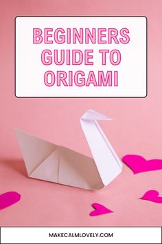 an origami swan with the words beginners guide to origami above it