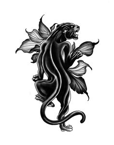 a black and white drawing of a lizard with flowers on its tail, in the shape of a flower