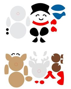 three different types of animal shapes on a white background with red, blue and brown colors