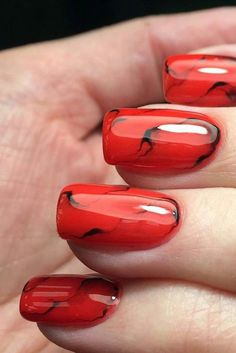 Line Nail Designs, Short Red Nails, Red Nail Art Designs, Red Nail Art, Red Acrylic Nails, Galaxy Nails, Lines On Nails, Red Nail Designs