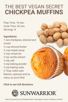 the best vegan secret recipe for chickpea muffins info graphic by sunwarrior