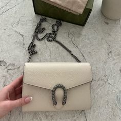 Brand New White Gucci Chain Wallet, Never Worn. Silver Gucci Bag With Chain Strap, Gucci Luxury Wallet On Chain With Chain Strap, Silver Gucci Evening Bag, Classic Gucci Wallet On Chain In Rectangular Shape, Gucci Classic Rectangular Wallet On Chain, Classic Rectangular Gucci Wallet On Chain, Elegant Gucci Wallet On Chain With Chain Strap, Elegant Gucci Wallet On Chain As Gift, White Rectangular Wallet On Chain For Evening