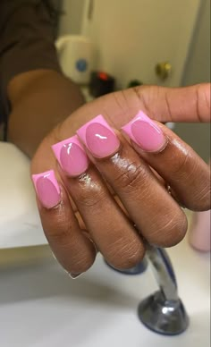 Pretty Pink Nails Short, Pink On Pink French Nails, Short Acrylic Nails Pink, Pink Short Acrylic Nails, French Tip Set, Pink French Tip, French Acrylic Nails