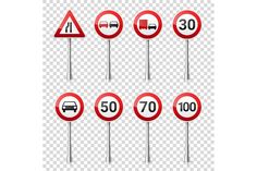 various road signs on a transparent background