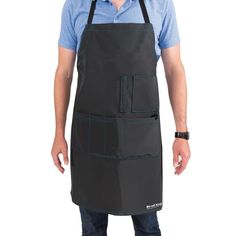 a man wearing an apron with two pockets on the front and one pocket on the back