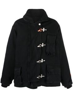 Heron Preston toggle-fastening Canvas Jacket - Farfetch Canvas Jacket, Heron Preston, Cotton Pads, Preston, Black Cotton, Size Clothing, Mens Jackets, Fashion Branding, High Neck