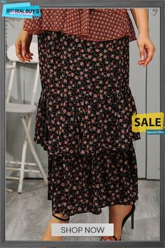 Plus Size Ditsy Floral Layered Maxi Skirt Casual Floral Print Tiered Skirt Bottoms, Casual Tiered Skirt Bottoms With Floral Print, Floral Print Non-stretch High Waist Skirt, Casual Non-stretch Floral Print Maxi Skirt, Casual Non-stretch Floral Maxi Skirt, High Waist Floral Print Maxi Skirt, Non-stretch Floral Print Midi Skirt, High Waist Floral Print Relaxed Skirt, Casual High Waist Floral Print Skirt