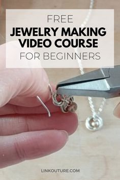 a person holding a pair of scissors with the words free jewelry making video course for beginners