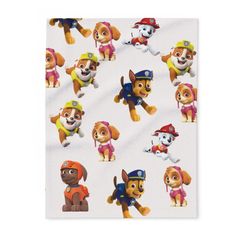 the paw patrol towel is shown on a white background with various cartoon dogs in different colors