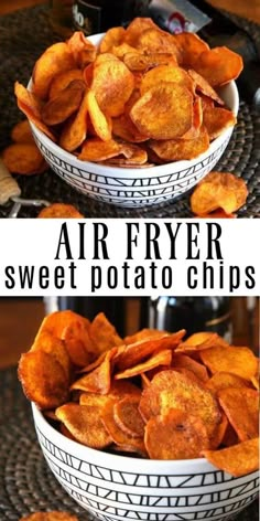 air fryer sweet potato chips in a bowl