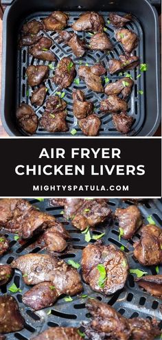 air fryer chicken livers are being cooked on the grill