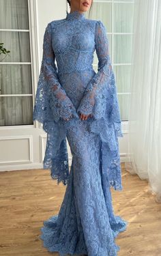 Blue Maxi Dress Long Sleeve, Classy Dress With Sleeves, Mother Of The Bride Dresses Blue, Corsette Dress, Simple Long Dress, Baju Kahwin, Jae Suk, Bride Dress Simple