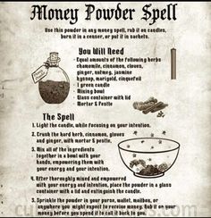 Money Powder, Money Oil Recipe, Money Spells Magic, Money Spells That Work, Charmed Book Of Shadows