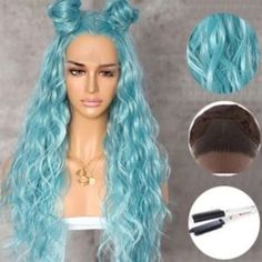 Accessories | Les 24 Electric Blue Wavy Lace Front Wig New | Poshmark Wigs Party, Mens Wigs, Wig Party, Blue Wig, Blue Highlights, Curly Lace Front Wigs, Curly Waves, Straight Lace Front Wigs, Lace Hair