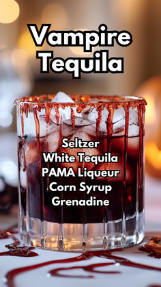 Vampire Tequila Vampire Alcoholic Drinks, Halloween Drinks Alcohol Tequila, Vampire Cocktails, Gothic Cocktails, Fourever Spooky, Extravagant Cocktails, Tequila Recipes, Spooky Cocktails