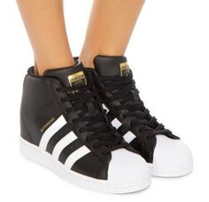 Adidas Superstar Up Wedge FW0117 Women's Shoes Core Black/ White/ Gold Hightop Sneaker Outfit, Adidas Mid, Gold Adidas, Hightop Sneakers, Fancy Shoes, Black White Gold, Wedge Sneakers, Sneakers Outfit, Adidas Superstar Sneaker