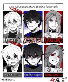 six characters to make fan art for the anime character game dark lord, which is based on