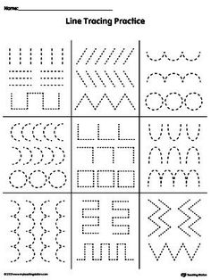 printable worksheet for preschoolers to practice number recognition and matching lines in the shape of letters