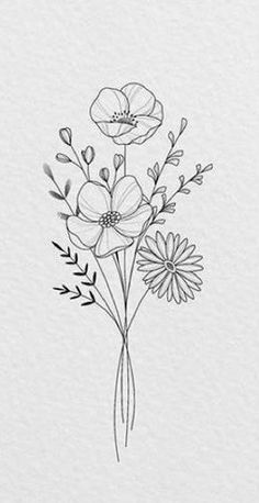 a black and white drawing of flowers