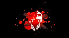 a red and white mask with blood splatters around it on a black background