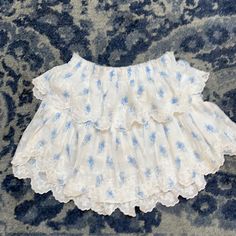 New Without Tags Loveshackfancy Ruffle Mini Skirt With Scallop Trim In Ballad Blue Size: Medium And 100% Cotton. Ruffle Mini Skirt, Scallop Trim, Blue Skirt, Mini Skirt, Blue White, Womens Skirt, Color Blue, Mini Skirts, Blue And White