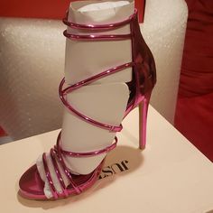 Just Fab Never Worn Harlow Fushia Dress Sandals 7.5 Fushia Shoes, Hot Pink Heels Aesthetic, Fushia Heels, Hot Pink Bow Heels, Fluffy Hot Pink Heels, Hot Pink Designer Heels, Justfab Shoes, Just Fab Shoes, Aesthetic Shoes