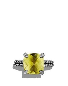 David Yurman Chatelaine Ring with Lemon Citrine and Diamonds Luxury White Gold Diamond Ring With Gemstone Accents, White Gold Diamond Ring With Gemstone Accents, Cushion Cut White Gold Ring With Gemstone Accents, Chatelaine, David Yurman, Citrine, Diamond Jewelry, Cufflinks, Jewelry Accessories