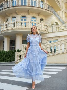 Blue Blue Wedding Guest Dress, Ruffles Bridesmaid Dresses, Evening Reception, Stand Neck, Ruffle Design, Blue Maxi Dress, Pure Elegance, Summer Celebration, Simple Dress