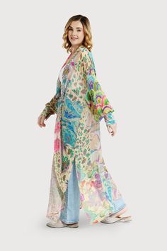 Discover our Floral Patch Kimono For Spring! Its open-front design allows easy layering over your outfit, draping gracefully, and its lightweight and breathable fabric makes it the perfect choice for any season. Whether lounging at home or stepping out for a casual gathering, our patchwork kimono promises to elevate your style with its fusion of exquisite design and comfort. Material: 100% Viscose GG+ Made In India Style A Kimono, Patchwork Kimono, Kimono Outerwear, Voile Dress, Floral Patches, Flowy Design, Scarf Sale, Stepping Out, Effortless Chic