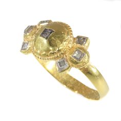 "Antique jewelry object group: ring Condition: very good condition Ring size Continental EU: 54 & 17¼ , Size USA: 6¾ , Size UK: N - Resizing is possible but because of the age of the ring we prefer to leave it untouched. We cannot guarantee to make it on every size; so please ask in advance. Return policy on this ring is not valid anymore once this work has been done. Do you wish for a 360o view of this unique jewel? The videoclip shows this treasure's full splendour as no picture can. Copy Vintage Ceremonial Open Ring, Ceremonial Oval Rings With Historical Design, Ornate Gold Diamond Ring With Rose Cut, Ornate Gold Ring With Rose Cut Diamonds, Ornate Gold Rings With Rose Cut Diamonds, Ceremonial Byzantine Rings With Historical Design, Vintage Gold Rings With Stone Setting, Vintage Gold Open Diamond Ring, Ornate Gold Diamond Ring With Single Cut Diamonds