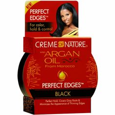 Creme of Nature Perfect Edges Black edge gel is infused with Argan Oil that is perfect for covering gray roots and minimizing the appearance of thinning edges while creating sleek, smooth styles. Helps Cover Gray Roots Fills in Part Line Non-Flaking Perfect for Relaxed Natural Hair Superior Hold without Hardening Temporary Color Alcohol-Free Directions: Apply to edges and smooth with fingertips, small toothbrush or brush for desired look hold. Ingredients: Aqua (Water (Eau)), Ceteareth-25, Propy Black Hair Gel, Creme Of Nature Products, Grey Hair Roots, Gray Roots, Thinning Edges, Perfect Edges, Creme Of Nature, Covering Grey Roots, Grey Roots