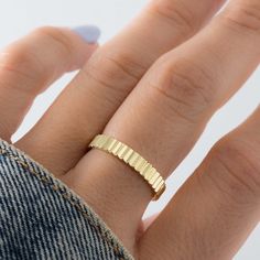 Super cute ring with a ridged detail. Perfect for stacking! Looks awesome on its own or paired with other rings! - - - D E T A I L S - - - * Made of 925 Sterling Silver * We use a THICK, DURABLE 14k Gold or Rhodium plating - for a piece that will last you years to come! * Available in sizes 4-10 * Ring width: 3.5mm * Nickel-free & Hypoallergenic Ring Sizer- https://www.etsy.com/listing/1240904225/ring-sizer-reusable-ring-sizer-plastic?click_key=b5e074cfb419bcfddc2d9f2ce4b2f5376e4b8de0%3A12409042 Plain Wedding Band, Rose Gold Band, Demi Fine Jewelry, Classic Gold, Cute Rings, Delicate Rings, Minimalist Rings, Dainty Ring, Stackable Rings