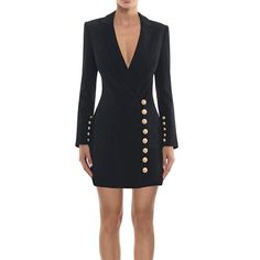 Short Dress Elegance-Dress-Pisani Maura-Pisani Maura Slim Blazer, Long Sleeve Sheath Dress, Satin Long Sleeve, Runway Dresses, Mini Dresses For Women, Long Sleeves Coats, Long Sleeve Blazers, Fall Collection, Blazer Buttons