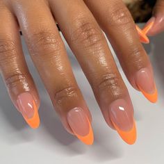 Orange Acrylic Nails, Almond Nails French, Simple Acrylic Nails, Round Nails, Orange Nails