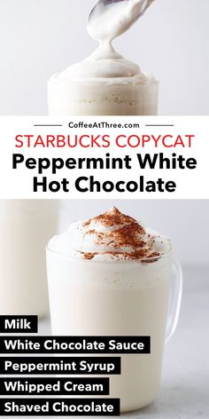 starbuck's copycat peppermint white hot chocolate recipe with whipped cream