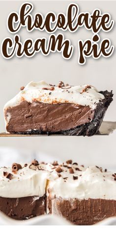 chocolate cream pie with white frosting on top