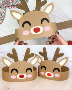 the paper reindeer head has been cut out to make it look like they are ready for christmas