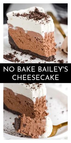 no bake bailey's cheesecake on a white plate