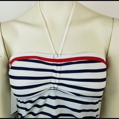 Ralph Lauren Striped 2 Pieces Set Of Swimwear. Fitted White Nautical Tops, White Fitted Nautical Tops, White Lined Beach Top, White Ralph Lauren Summer Top, Ralph Lauren White Summer Top, Strapless Tankini, Ruched Tankini, Striped Tankini, Floral Tankini