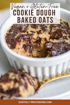 vegan and gluten free cookie dough baked oats in a white bowl