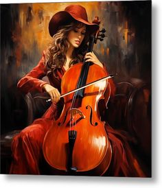 a painting of a woman playing the cello