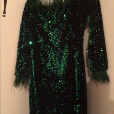 New Never Worn Green Winter Dress For Costume Party, Green Winter Dresses For Costume Party, Green Winter Costume Party Dress, Green Sequin Dress For Winter, Green Mini Dress For Evening In Fall, Fall Sequin Mini Dress For Costume Party, Green Mini Dress For Formal Winter Occasions, Green Formal Mini Dress For Winter, Green Mini Dress For Winter Party