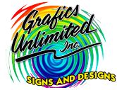 the logo for graphic unlimited inc signs and designs, which is also available on their website