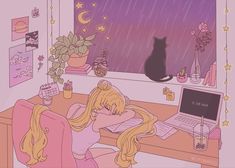 Sailor Moon, A Girl, Laptop, Computer, Desk, Moon, Wallpapers, Anime, Pink